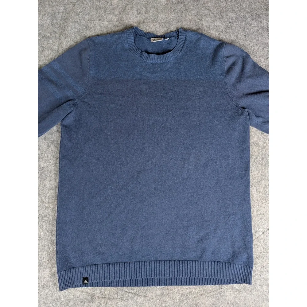Adidas Golf Men Blue Tonal Colorblock Crewneck Knit Pullover Sweater Long Sleeve